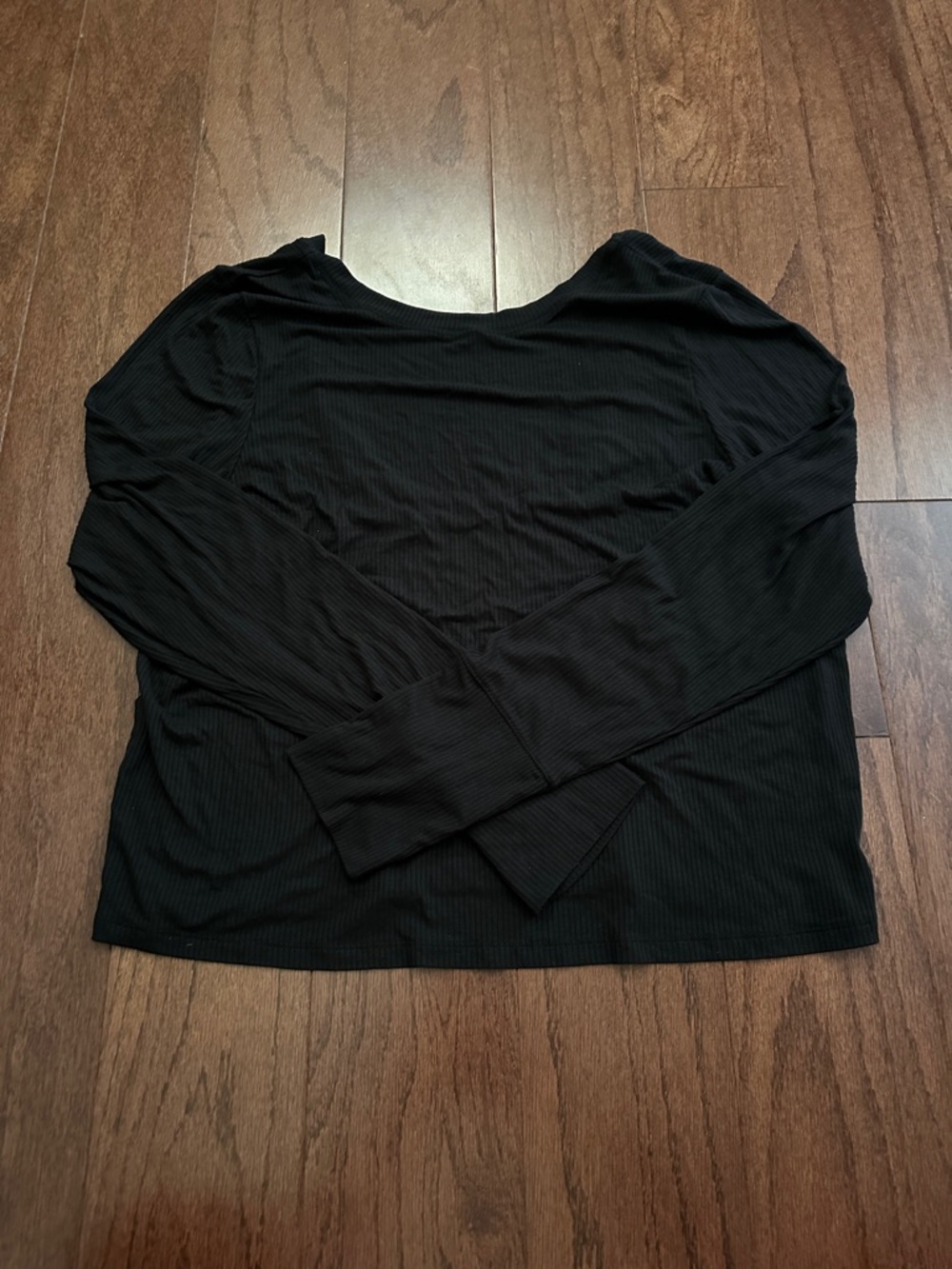 aerie Scoop Back Black Ribbed Long-Sleeve Tee